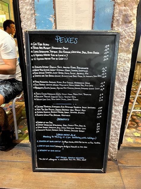 Menu at Peixes .